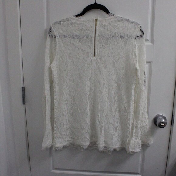 Soft Surroundings Blouse Womens Medium Ivory Floral Lace Cording Top Lined - Picture 3 of 3